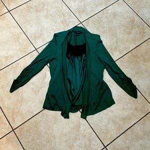 Womens shirt, dressy , beautiful shade of green , black lace w attached cardigan